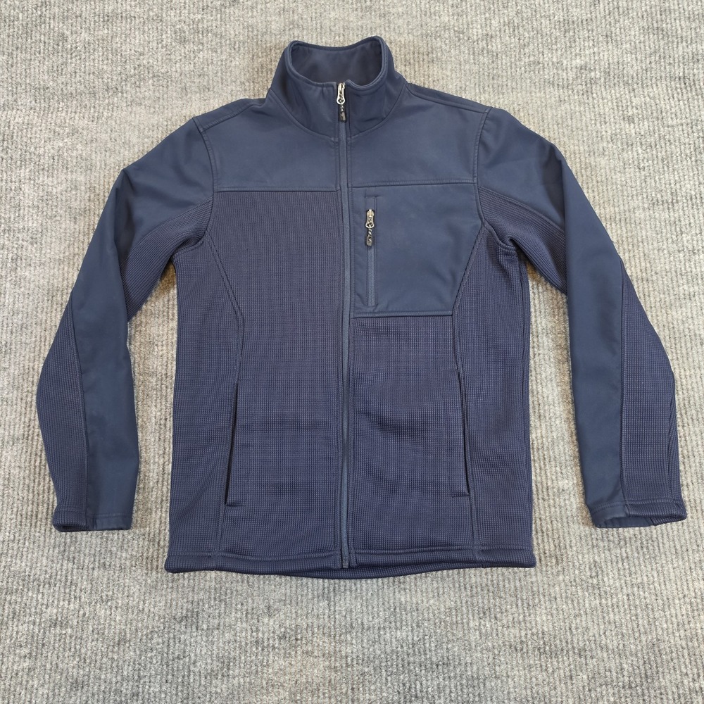 Swiss Tech Jacket Mens Small S Blue Hybrid Softshell Waffle Knit Full Zip Fleece